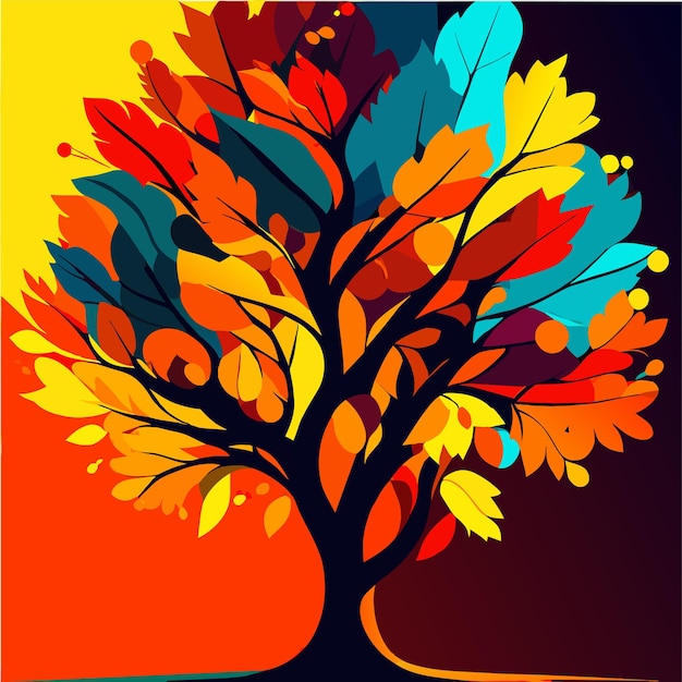 Vector leafy tree branch in vibrant autumn colors