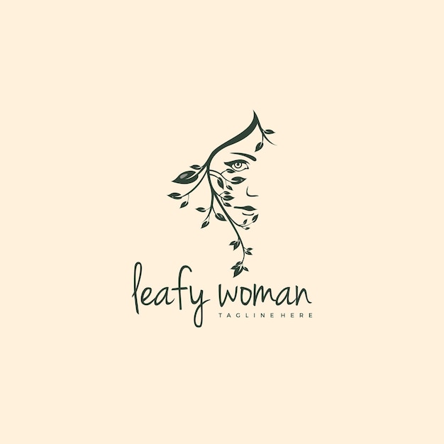 Vector leafy woman face vector logo template