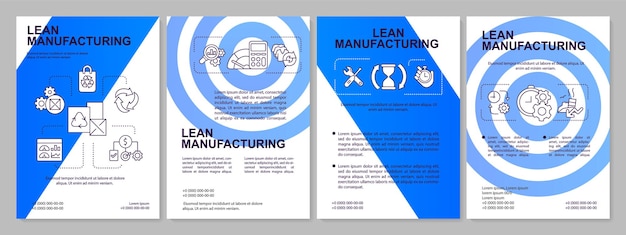 Lean manufacturing blue brochure template production process leaflet design with linear icons 4 vector layouts for presentation annual reports arial myriad proregular fonts used