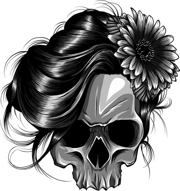 Vector leaning skull flowers illustration high quality vector