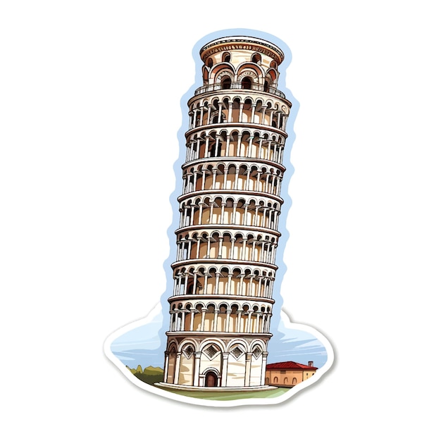 Vector leaning tower of pisa illustration sticker on white background
