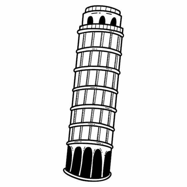 Torre pendente di pisa punto di riferimento italiano illustrazione del doodle vettoriale schizzo