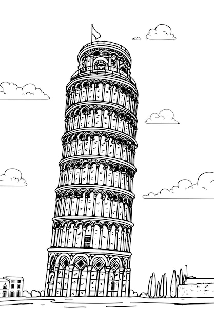 Vector the leaning tower in pisa italy travels to famous places in europe