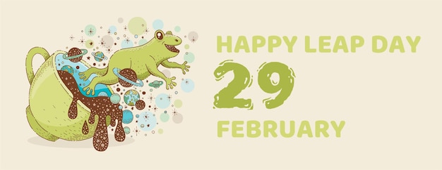Leap day February 29 poster Leap year calendar with jumping frog February 29 2024 concept