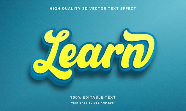 Vector learn 3d editable text style effect with premium vector background