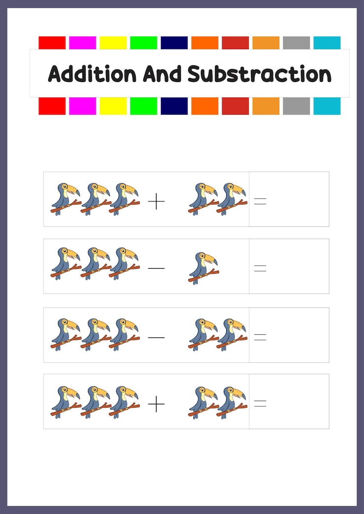 Vector learn addition and subs traction for kids count bird