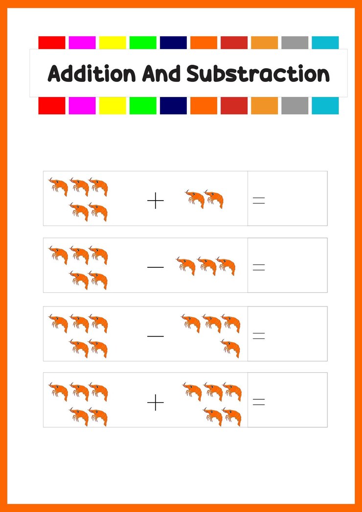 Vector learn addition and subs traction for kids count shrimp