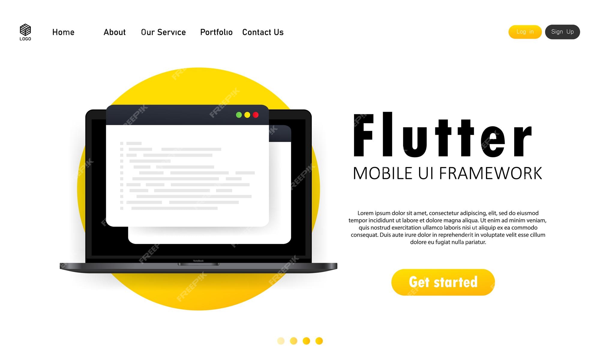 Premium Vector | Learn to code flutter mobile ui framework on laptop  screen, programming language code illustration. vector on isolated white  background. eps 10.