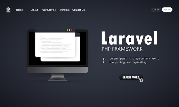 Научитесь кодировать язык программирования Laravel PHP Framework на экране компьютера, иллюстрации кода языка программирования. Вектор на изолированном фоне. EPS 10.