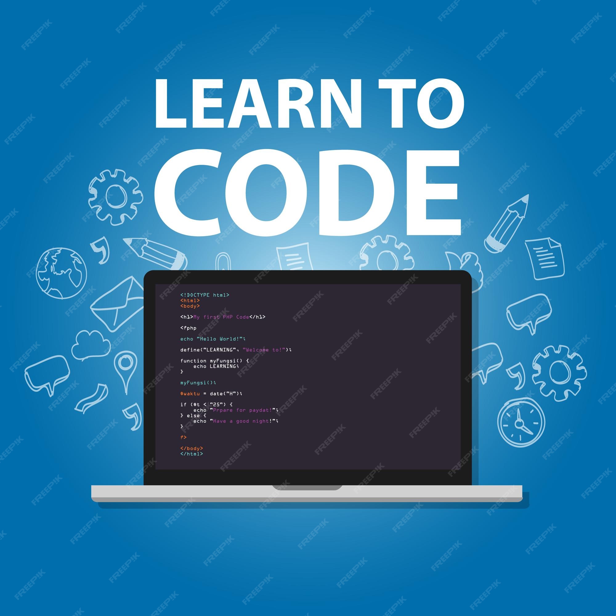Premium Vector | Learn to code programming language study practice ...