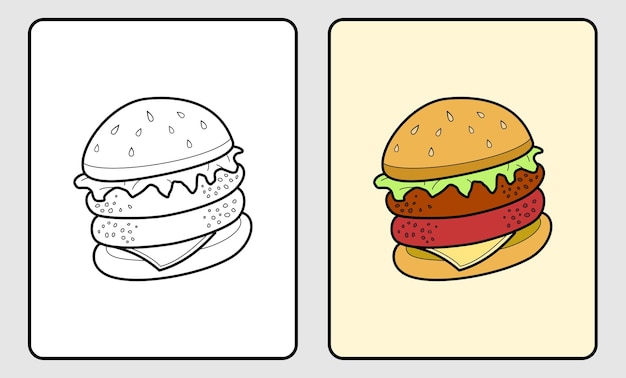 子供向けの塗り絵と小学校のハンバーガー食品を学ぶ