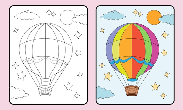Learn coloring for kids and elementary school Colorful hot air balloons