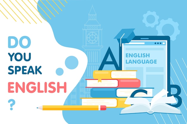Impara l'interfaccia inglese, l'apprendimento della lingua, il concetto di educazione infografica scolastica