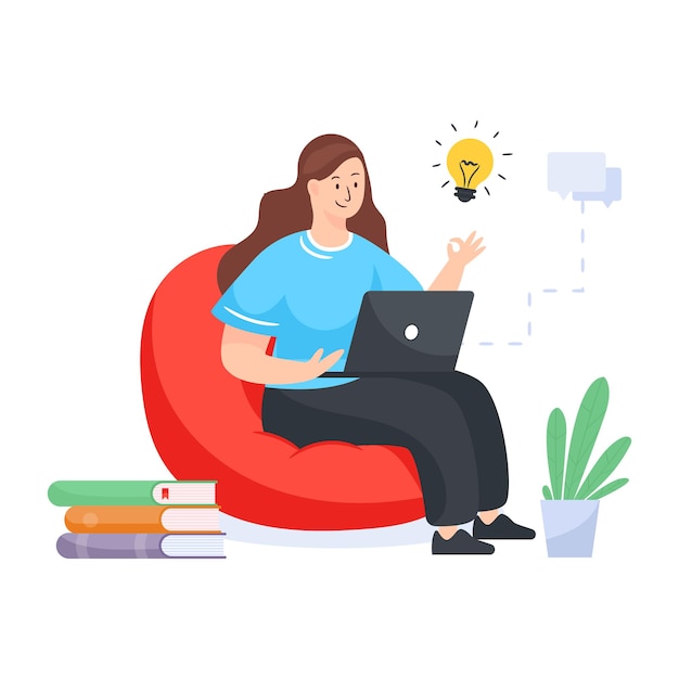 Learn from home flat editable illustration