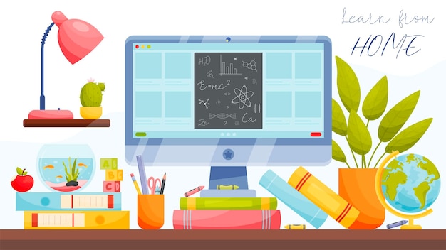 Learn from home remote learning concept vector illustration