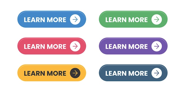learn more button set for web design ui ux interface navigation button set vector illustration