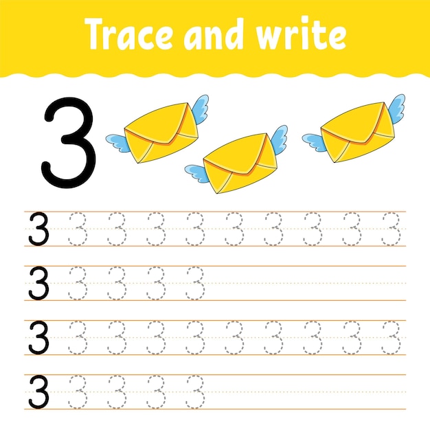 Learn numbers. trace and write. handwriting practice. education developing worksheet.