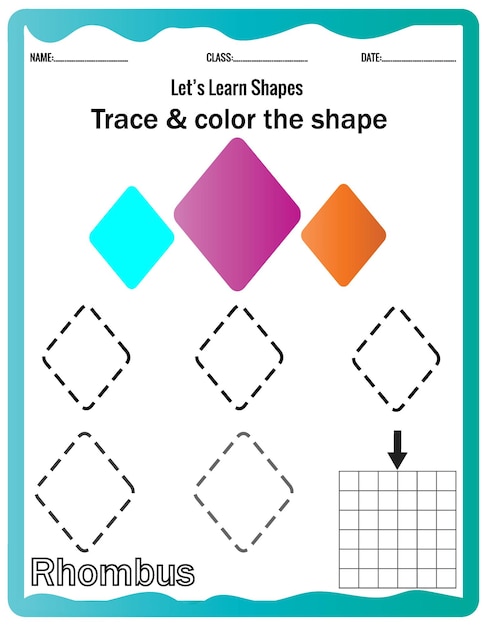 Learn shapes,Preschool or kindergarten worksheet for practicing motor skills. Tracing dashed lines.