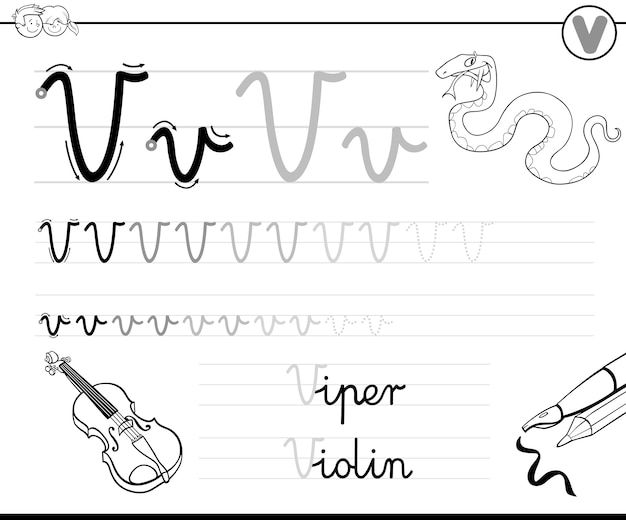 Vector learn to write letter v