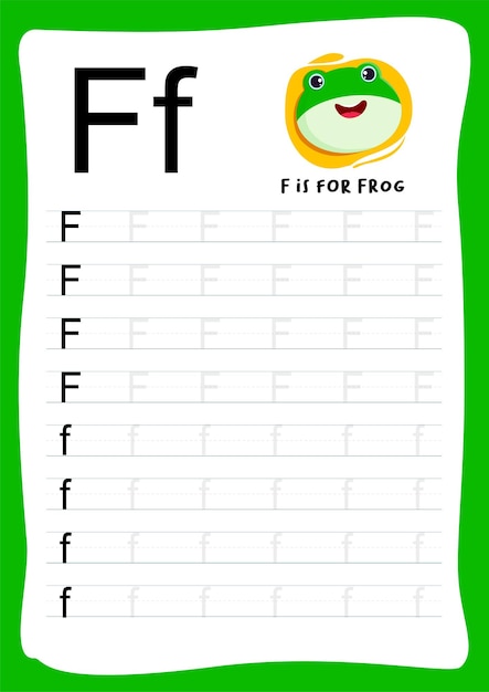 Learning alphabet f tracing letters with cute cartoon characters