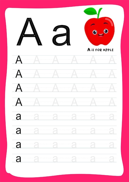 Learning alphabet A tracing letters with cute cartoon characters