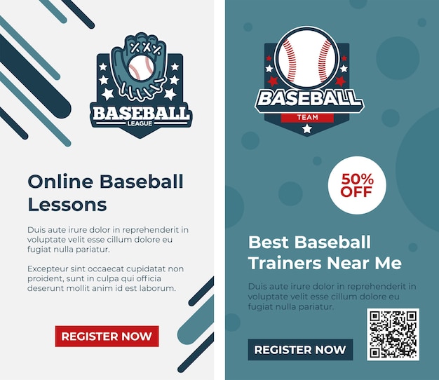 Vettore imparare il baseball con lezioni, corsi e corsi online. pratica sportiva e miglioramento delle competenze, formazione educativa. modello di sito web o pagina web, pagina di destinazione o storie per social media, vettore