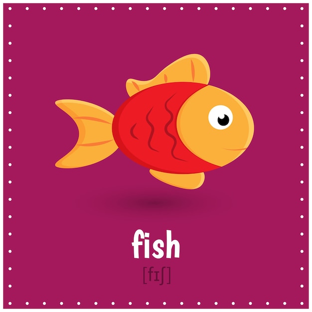 Learning cards for kids education Learn word with transcription Fish Educational worksheets for kids Preschool activity