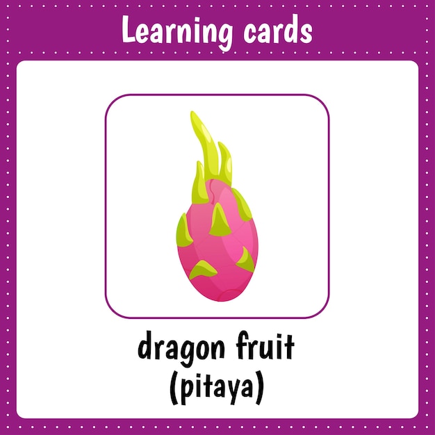 Schede di apprendimento per bambini frutta dragon fruit pitaya