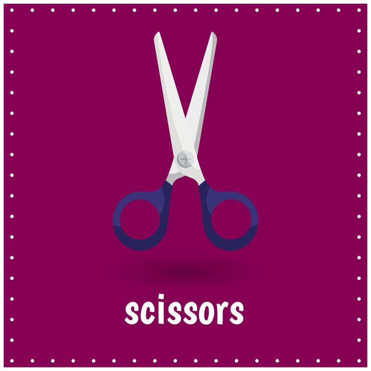 Vector learning cards for kids scissors tools