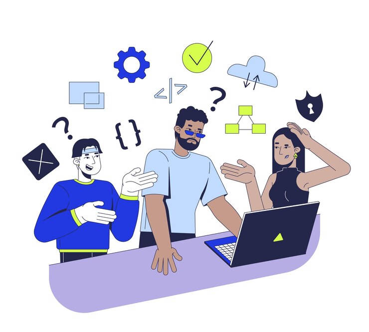 Vector learning to code in group 2d illustration concept