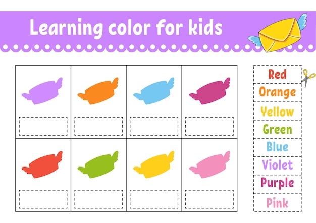 Learning color for kids Education developing worksheet Activity page with color pictures Riddle for children Funny character cartoon style