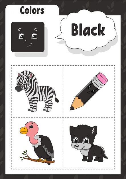 Colori di apprendimento. Colore nero. Flashcard per bambini.