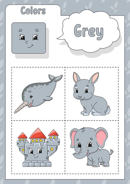 Learning colors. Grey color. Flashcard for kids.