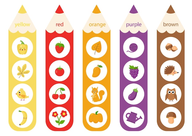 아이들을 위한 색상 학습 다채로운 연필 어린이를 위한 교육 자료 기본 색상의 개체 세트