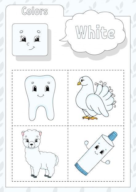 Colori di apprendimento. colore bianco. flashcard per bambini.