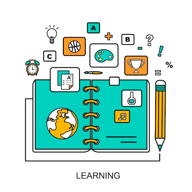 Learning concept illustration in flat line style