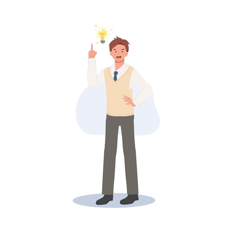 Vector learning and education concept korean student character full length of male student in school uniforms have some new idea