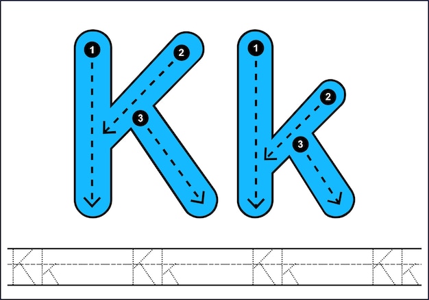 Вектор Изучаем английский алфавит для детей буква k трассировка букв