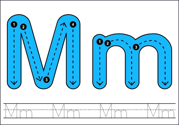 벡터 아이들을 위한 영어 알파벳 학습 letter m 편지 추적