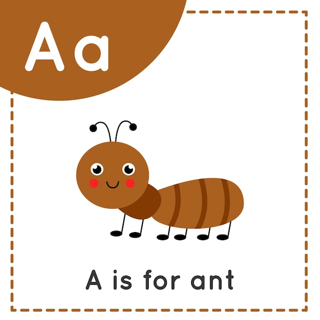 Learning English alphabet for kids Letter A Cute cartoon ant