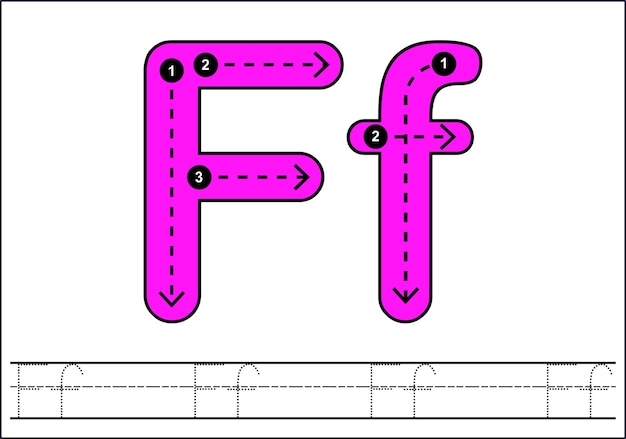 Vector learning english alphabet for kids letter f tracing letters