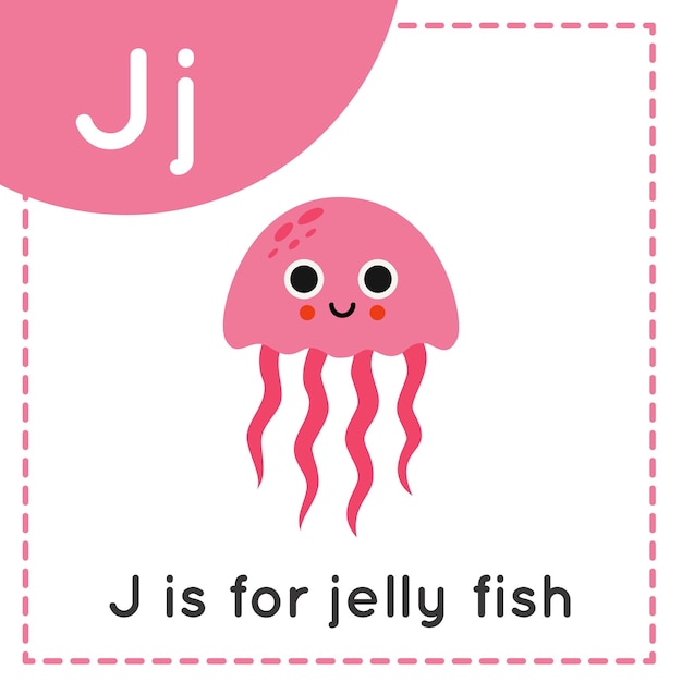 Learning English alphabet for kids Letter J Cute cartoon jelly fish