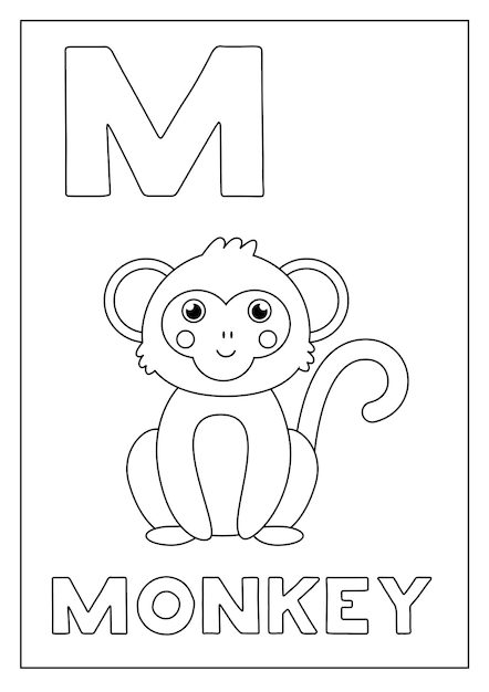 Learning English alphabet for kids Letter M Cute monkey