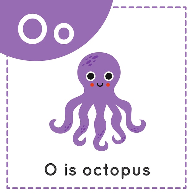 Learning english alphabet for kids letter o cute cartoon octopus