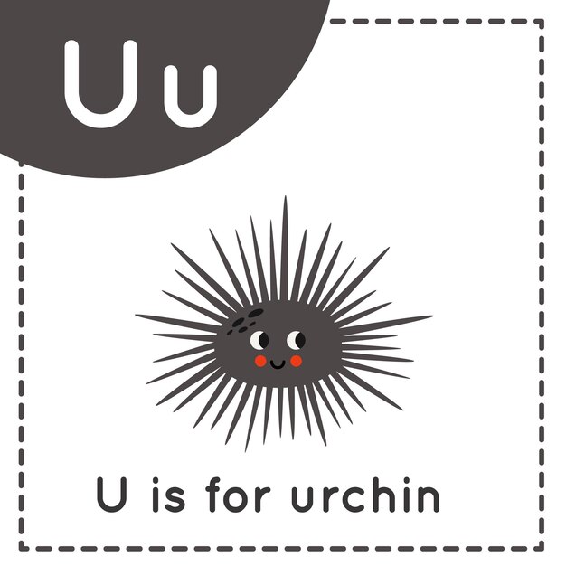 Learning English alphabet for kids Letter U Cute cartoon urchin