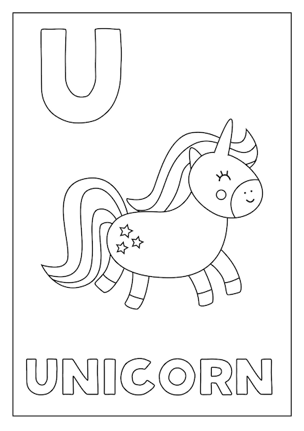 Learning english alphabet for kids letter u cute unicorn