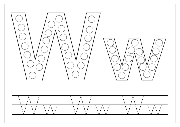 Imparare l'alfabeto inglese per bambini lettera w tracciare le lettere