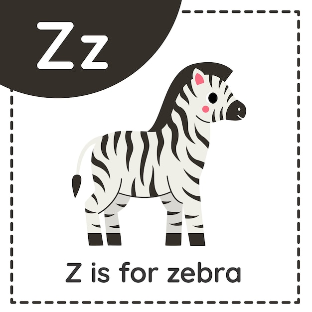 Imparare l'alfabeto inglese per bambini lettera z zebra simpatico cartone animato