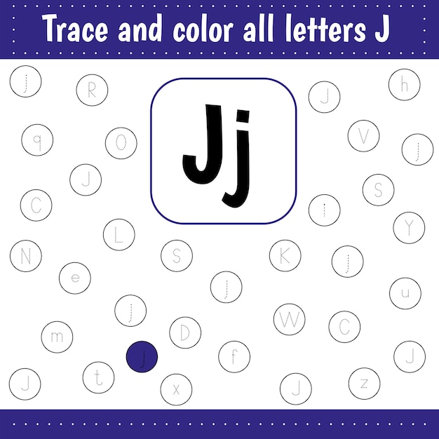 Learning english alphabet. woksheets for for school and kindergarten. .letters recognition. color all letters jj. educational worksheet