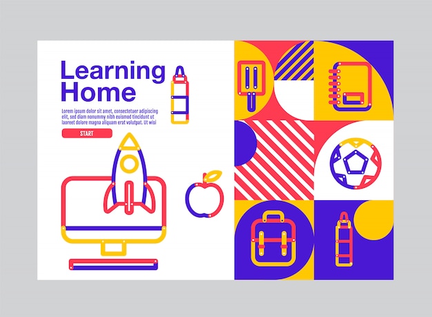 Learning home, education banner template,   illustration.